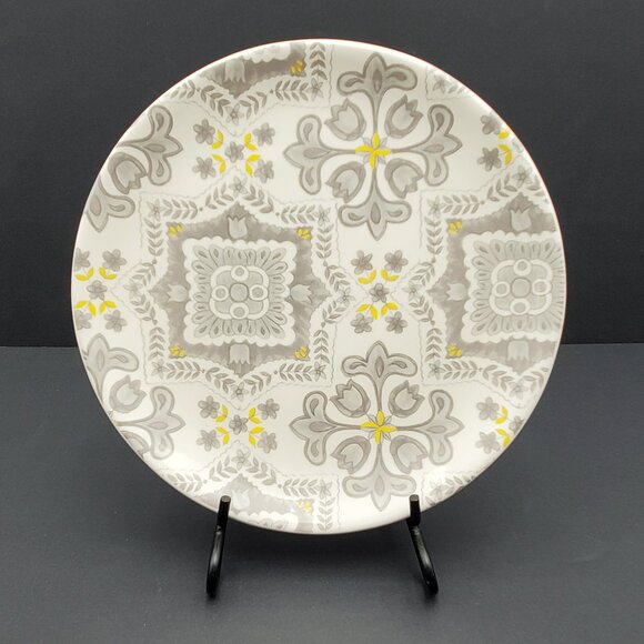 Pier 1 Malina Tapestry Salad Plate Gray White Yellow Floral Tapestry Plate - Picture 1 of 6